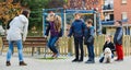 Positive kids playing in jump rope game Royalty Free Stock Photo