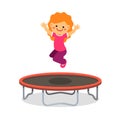 Happy girl jumping on trampoline