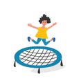 Happy girl jumping on trampoline. Young woman having fun jump and bouncing, spare time, training and activity Royalty Free Stock Photo