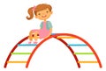 Happy girl on jungle gym. Cartoon kid playground Royalty Free Stock Photo