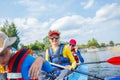 Happy girl kayaking on the river on a sunny day during summer vacation Royalty Free Stock Photo