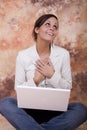 Happy girl with laptop Royalty Free Stock Photo