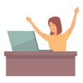 Happy girl laptop work icon cartoon vector. Business space Royalty Free Stock Photo