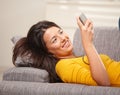 Happy girl listening to music on phone Royalty Free Stock Photo