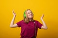 Happy girl listens music in headphones Royalty Free Stock Photo