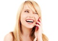 Happy girl with pink phone Royalty Free Stock Photo