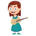 happy girl playing guitar, little female guitarist on music performance, cartoon vector Royalty Free Stock Photo