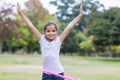 happy girl playing with hula hoops Royalty Free Stock Photo