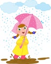 Happy girl playing in the rain
