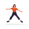 Happy girl playing sport game doing physical exercise. Happy young girl cartoon illustration. Modern Vector illustration