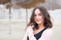 Happy girl portrait, Portrait of beautiful positive happy sensitive young girl or woman posing outdoors in casual clothes with smi Royalty Free Stock Photo