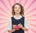 Happy girl with purse and euro coin money Royalty Free Stock Photo