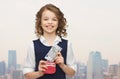 Happy girl with purse and paper money Royalty Free Stock Photo