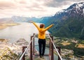 Happy girl on rampestreken in Norway Royalty Free Stock Photo