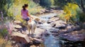 Happy Girl And Shih Tzu: A Playful Scene By The River