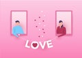 happy girl show love word from door to boy love valentine day comcept vector illustrator
