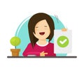 Happy girl showing positive answer vector illustration, flat cartoon woman person character with positive emotions