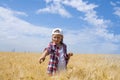 Portrait of the happy beautiful young woman . in the field of wheat Royalty Free Stock Photo