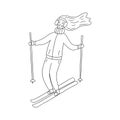 Happy girl is skiing down a hill. Vector Royalty Free Stock Photo
