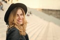 Happy girl smile on stairs outdoor, beauty Royalty Free Stock Photo