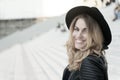 Happy girl smile on stairs outdoor, beauty Royalty Free Stock Photo