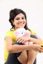 Happy girl with soft toys Royalty Free Stock Photo