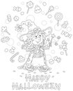 Little Halloween witch juggling with sweets