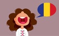 Happy Girl Speaking Romanian Vector Cartoon Illustration