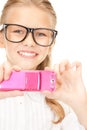 Happy girl taking picture with cell phone Royalty Free Stock Photo