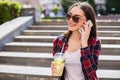 Happy girl talking cell phone Royalty Free Stock Photo