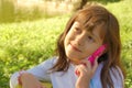 Happy girl with toy phone Royalty Free Stock Photo