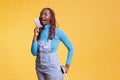 Happy girl travelling with trolley bags Royalty Free Stock Photo