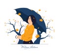 Happy girl with umbrella in autumn day concept illustration Royalty Free Stock Photo