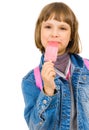 Happy girl with water ice cream Royalty Free Stock Photo