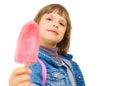 Happy girl with water ice cream Royalty Free Stock Photo