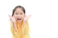 Happy girl is wearing yellow raincoat smile isolated Royalty Free Stock Photo