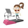 Happy girl woman on treadmill