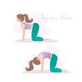 Happy girl in yoga poses. Two asanas in hatha yoga,simple human character Royalty Free Stock Photo