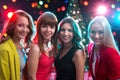 Happy girls at a Christmas party at a night club Royalty Free Stock Photo