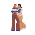 Happy girls couple hugging. Lesbian LGBT women in love, embracing. Enamored girlfriends valentines, sweet female lovers