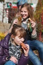 Happy girls eating an ice cream Royalty Free Stock Photo