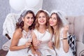 Happy girls having fun, drinking champagne, hen-party Royalty Free Stock Photo