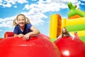 Happy Girls on Jupming Castle Royalty Free Stock Photo