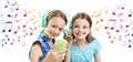 Happy girls with smartphone and headphones Royalty Free Stock Photo