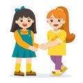 Happy girls standing and shaking hands making peace. Royalty Free Stock Photo