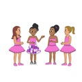 happy girls wearing balet clothes talk eachother on white background cartoon