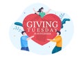 Happy Giving Tuesday Celebration with Give gifts to Encourage People to Donate in Hand Drawn Cartoon Flat Illustration