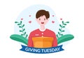 Happy Giving Tuesday Celebration with Give gifts to Encourage People to Donate in Hand Drawn Cartoon Flat Illustration