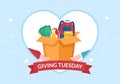 Happy Giving Tuesday Celebration with Give gifts to Encourage People to Donate in Hand Drawn Cartoon Flat Illustration