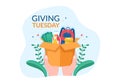 Happy Giving Tuesday Celebration with Give gifts to Encourage People to Donate in Hand Drawn Cartoon Flat Illustration